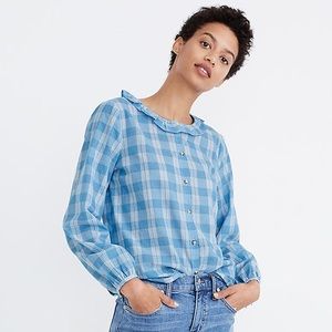 NWT Madewell size small blue checkered button up shirt